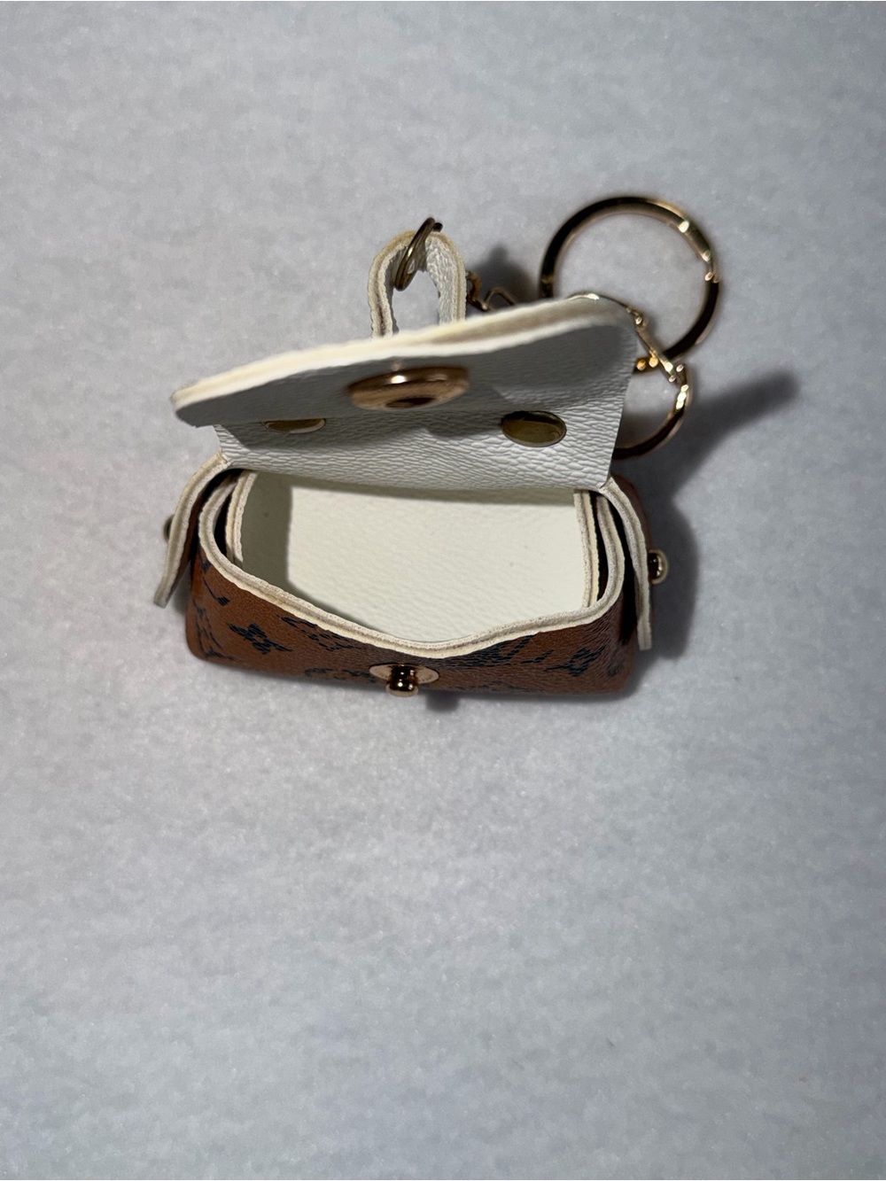 Luxury-Style Tan Monogram Mini Purse Keychain with Tassel - Picture 5 of 6